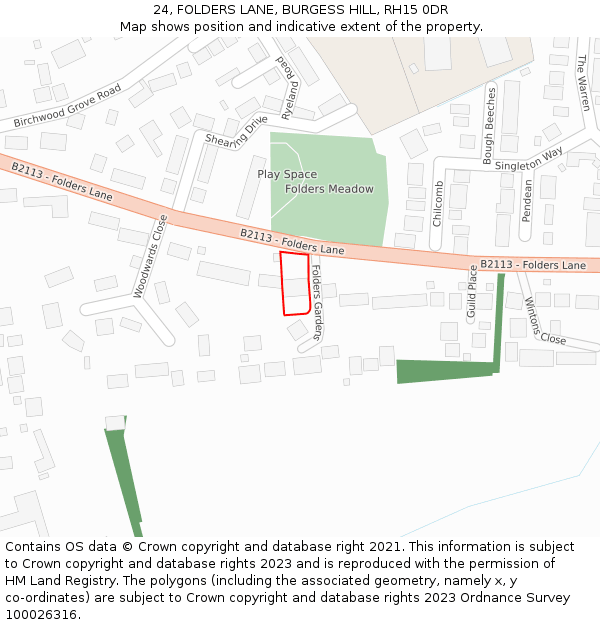 24, FOLDERS LANE, BURGESS HILL, RH15 0DR: Location map and indicative extent of plot