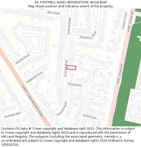24, FONTMELL ROAD, BROADSTONE, BH18 8NW: Location map and indicative extent of plot