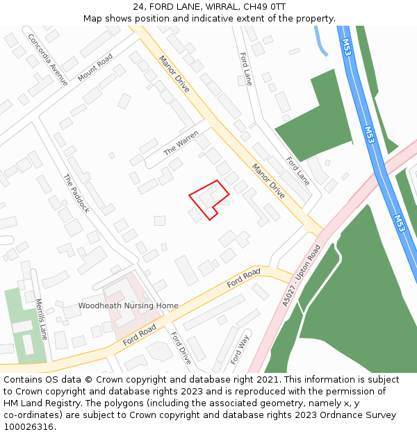 24, FORD LANE, WIRRAL, CH49 0TT: Location map and indicative extent of plot