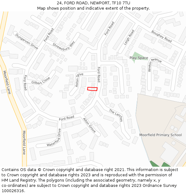 24, FORD ROAD, NEWPORT, TF10 7TU: Location map and indicative extent of plot