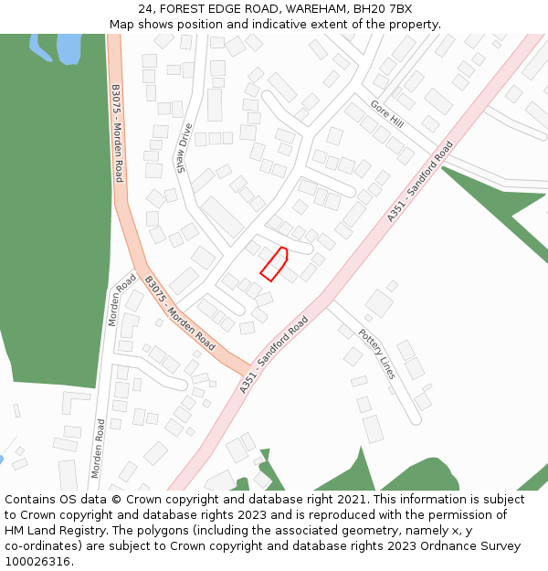 24, FOREST EDGE ROAD, WAREHAM, BH20 7BX: Location map and indicative extent of plot