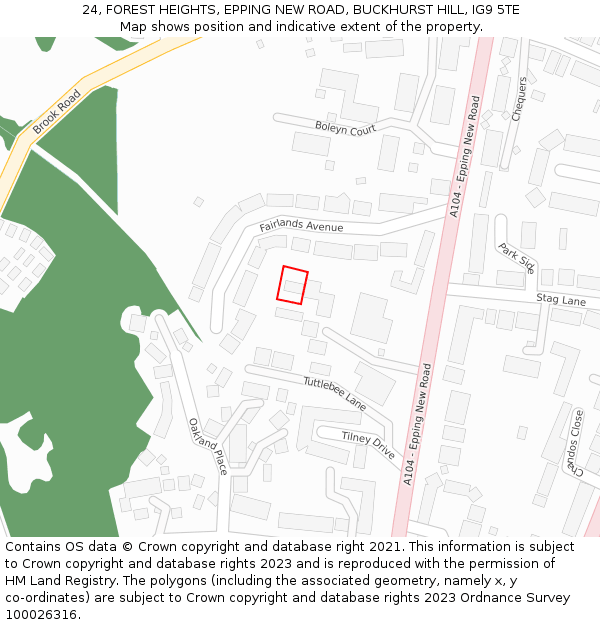 24, FOREST HEIGHTS, EPPING NEW ROAD, BUCKHURST HILL, IG9 5TE: Location map and indicative extent of plot