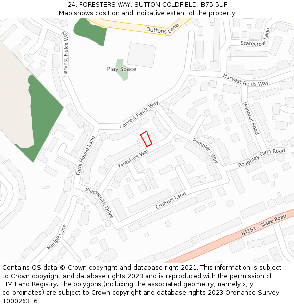 24, FORESTERS WAY, SUTTON COLDFIELD, B75 5UF: Location map and indicative extent of plot