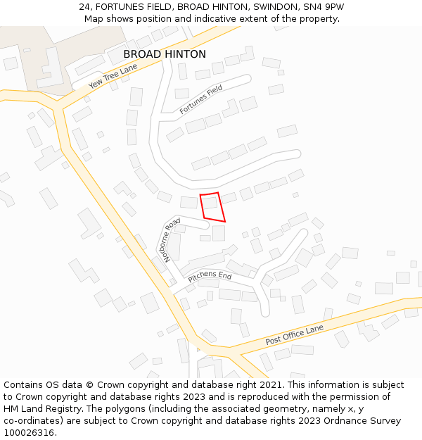 24, FORTUNES FIELD, BROAD HINTON, SWINDON, SN4 9PW: Location map and indicative extent of plot