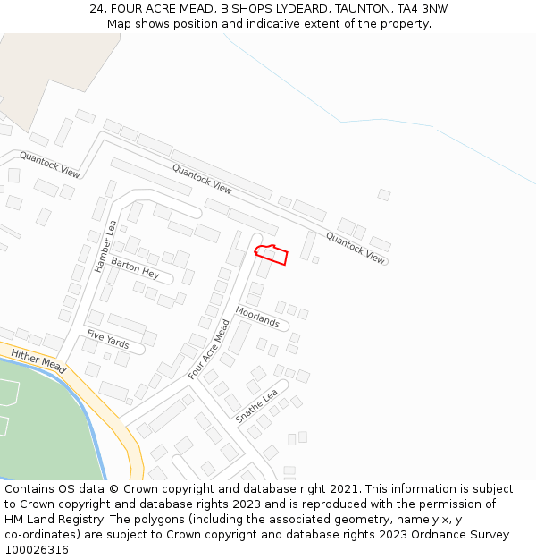 24, FOUR ACRE MEAD, BISHOPS LYDEARD, TAUNTON, TA4 3NW: Location map and indicative extent of plot