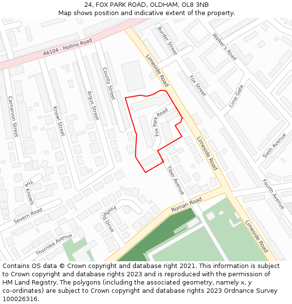 24, FOX PARK ROAD, OLDHAM, OL8 3NB: Location map and indicative extent of plot