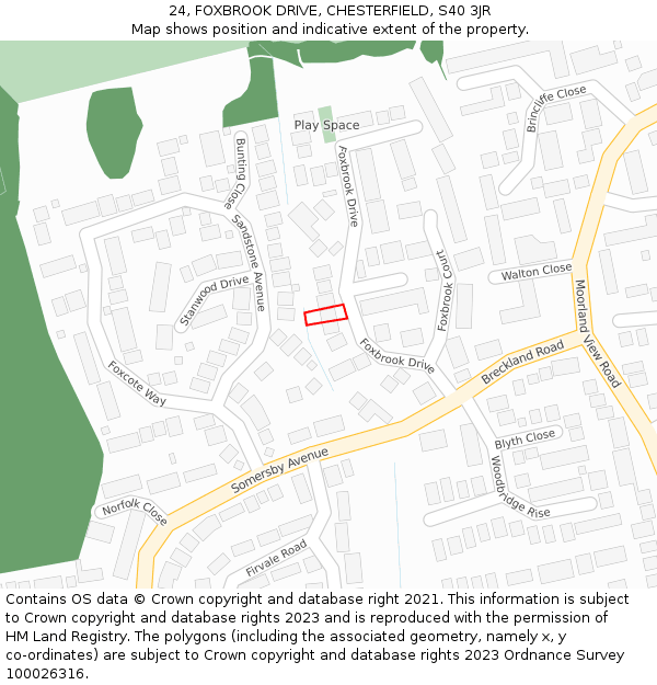 24, FOXBROOK DRIVE, CHESTERFIELD, S40 3JR: Location map and indicative extent of plot