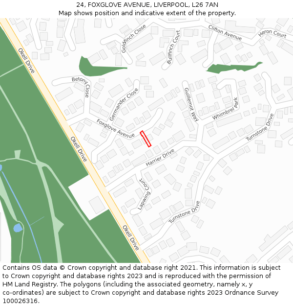 24, FOXGLOVE AVENUE, LIVERPOOL, L26 7AN: Location map and indicative extent of plot