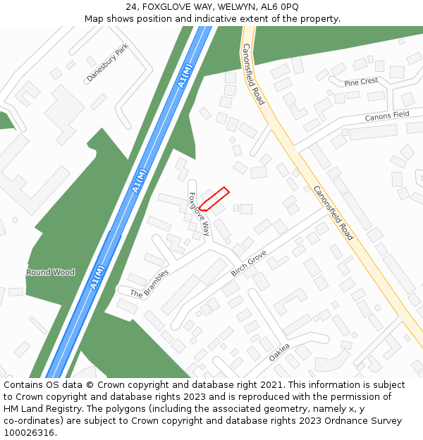 24, FOXGLOVE WAY, WELWYN, AL6 0PQ: Location map and indicative extent of plot