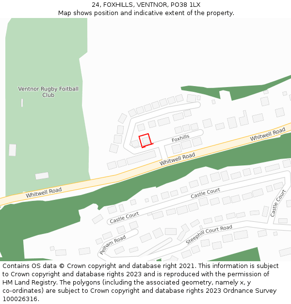 24, FOXHILLS, VENTNOR, PO38 1LX: Location map and indicative extent of plot