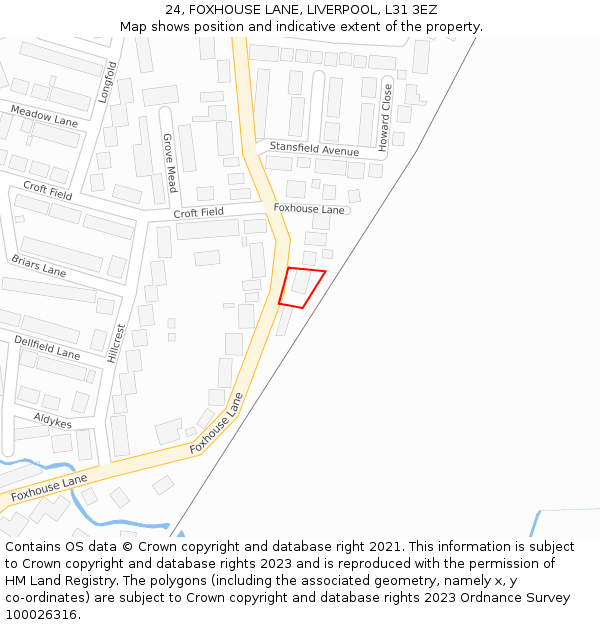 24, FOXHOUSE LANE, LIVERPOOL, L31 3EZ: Location map and indicative extent of plot