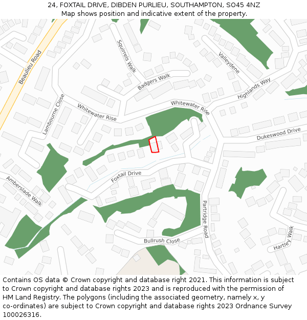 24, FOXTAIL DRIVE, DIBDEN PURLIEU, SOUTHAMPTON, SO45 4NZ: Location map and indicative extent of plot