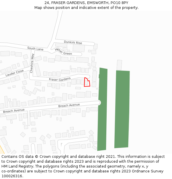 24, FRASER GARDENS, EMSWORTH, PO10 8PY: Location map and indicative extent of plot