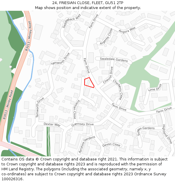 24, FRIESIAN CLOSE, FLEET, GU51 2TP: Location map and indicative extent of plot