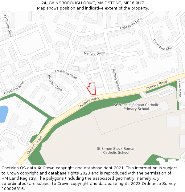 24, GAINSBOROUGH DRIVE, MAIDSTONE, ME16 0UZ: Location map and indicative extent of plot