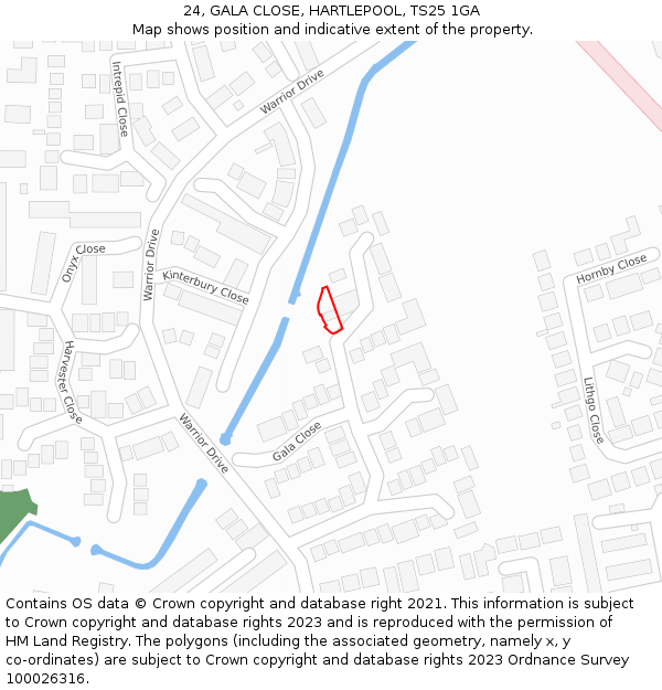 24, GALA CLOSE, HARTLEPOOL, TS25 1GA: Location map and indicative extent of plot