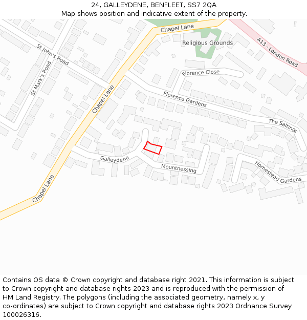 24, GALLEYDENE, BENFLEET, SS7 2QA: Location map and indicative extent of plot