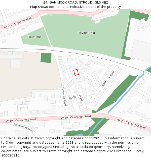 24, GANNICOX ROAD, STROUD, GL5 4EZ: Location map and indicative extent of plot