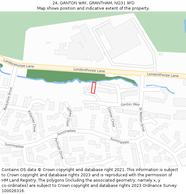 24, GANTON WAY, GRANTHAM, NG31 9FD: Location map and indicative extent of plot