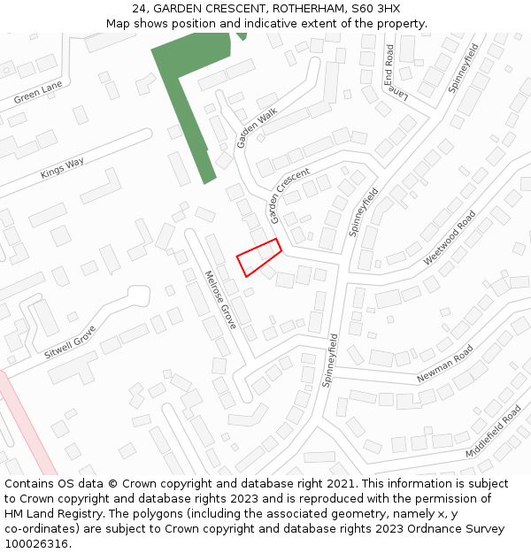 24, GARDEN CRESCENT, ROTHERHAM, S60 3HX: Location map and indicative extent of plot