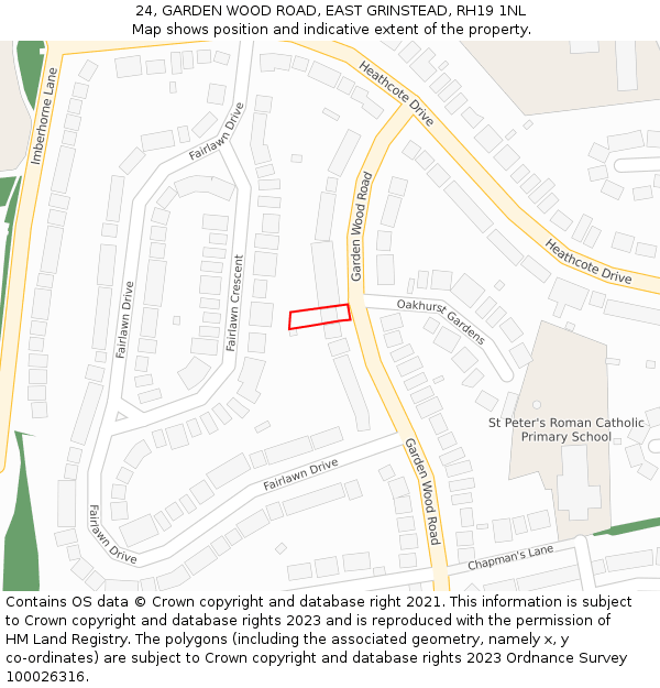 24, GARDEN WOOD ROAD, EAST GRINSTEAD, RH19 1NL: Location map and indicative extent of plot