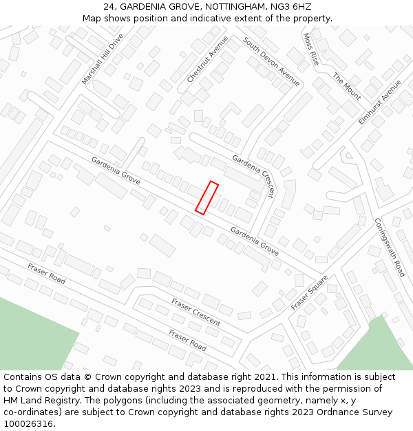 24, GARDENIA GROVE, NOTTINGHAM, NG3 6HZ: Location map and indicative extent of plot