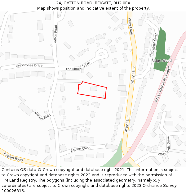 24, GATTON ROAD, REIGATE, RH2 0EX: Location map and indicative extent of plot