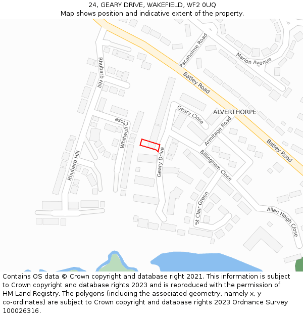 24, GEARY DRIVE, WAKEFIELD, WF2 0UQ: Location map and indicative extent of plot