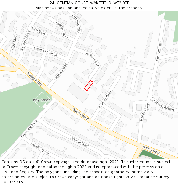 24, GENTIAN COURT, WAKEFIELD, WF2 0FE: Location map and indicative extent of plot