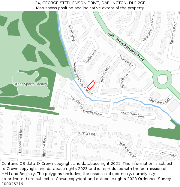 24, GEORGE STEPHENSON DRIVE, DARLINGTON, DL2 2GE: Location map and indicative extent of plot