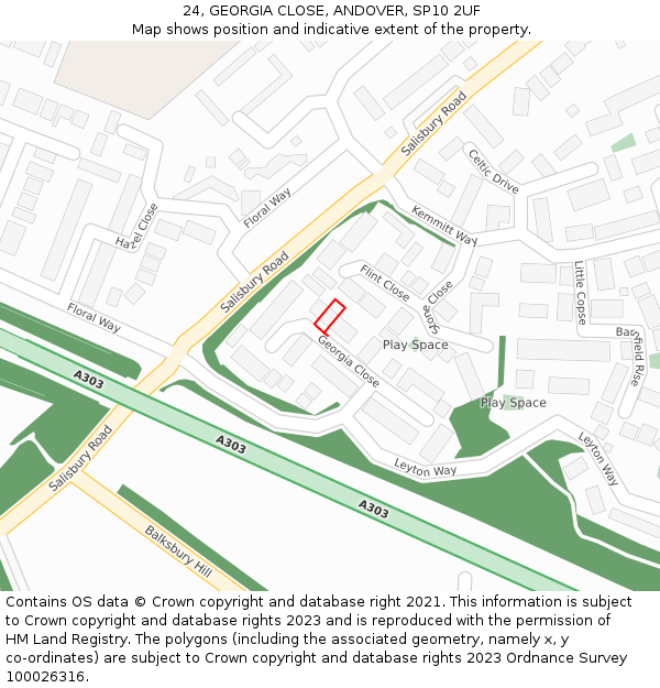 24, GEORGIA CLOSE, ANDOVER, SP10 2UF: Location map and indicative extent of plot