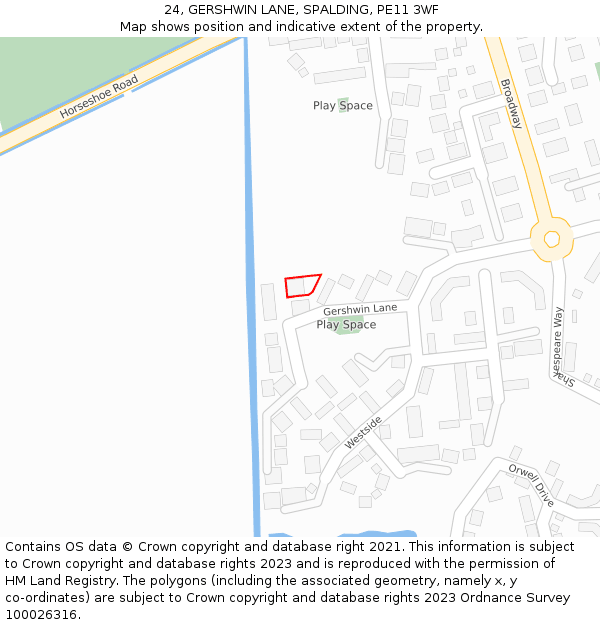 24, GERSHWIN LANE, SPALDING, PE11 3WF: Location map and indicative extent of plot