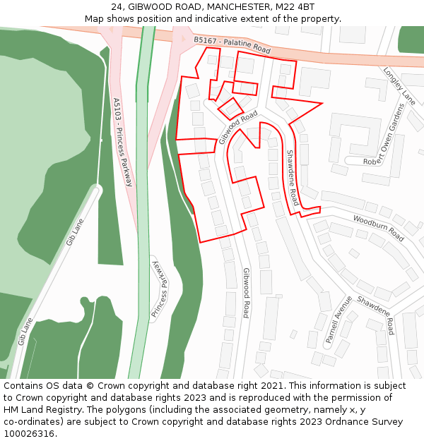 24, GIBWOOD ROAD, MANCHESTER, M22 4BT: Location map and indicative extent of plot