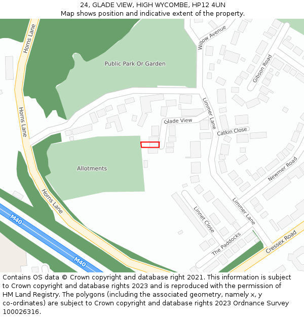 24, GLADE VIEW, HIGH WYCOMBE, HP12 4UN: Location map and indicative extent of plot