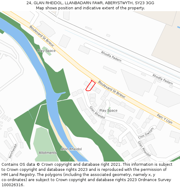 24, GLAN RHEIDOL, LLANBADARN FAWR, ABERYSTWYTH, SY23 3GG: Location map and indicative extent of plot