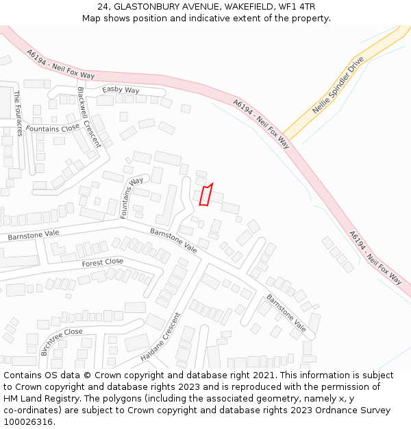 24, GLASTONBURY AVENUE, WAKEFIELD, WF1 4TR: Location map and indicative extent of plot