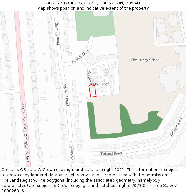 24, GLASTONBURY CLOSE, ORPINGTON, BR5 4LF: Location map and indicative extent of plot