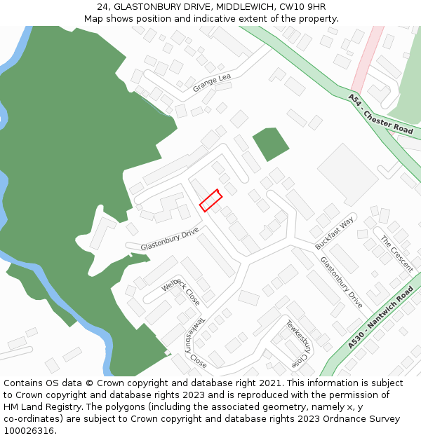 24, GLASTONBURY DRIVE, MIDDLEWICH, CW10 9HR: Location map and indicative extent of plot