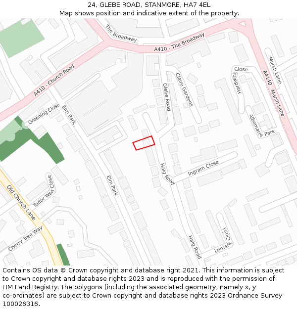 24, GLEBE ROAD, STANMORE, HA7 4EL: Location map and indicative extent of plot