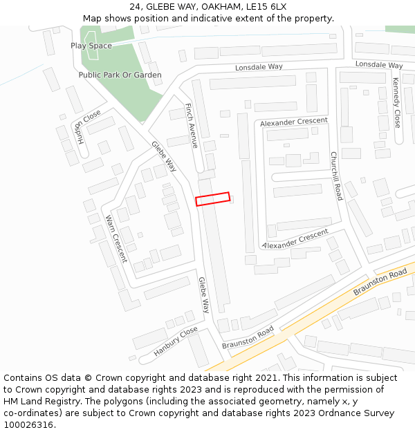 24, GLEBE WAY, OAKHAM, LE15 6LX: Location map and indicative extent of plot