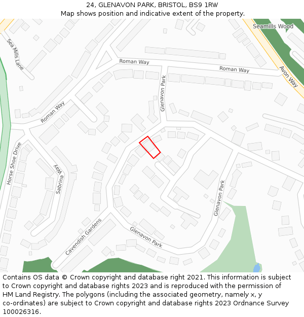24, GLENAVON PARK, BRISTOL, BS9 1RW: Location map and indicative extent of plot