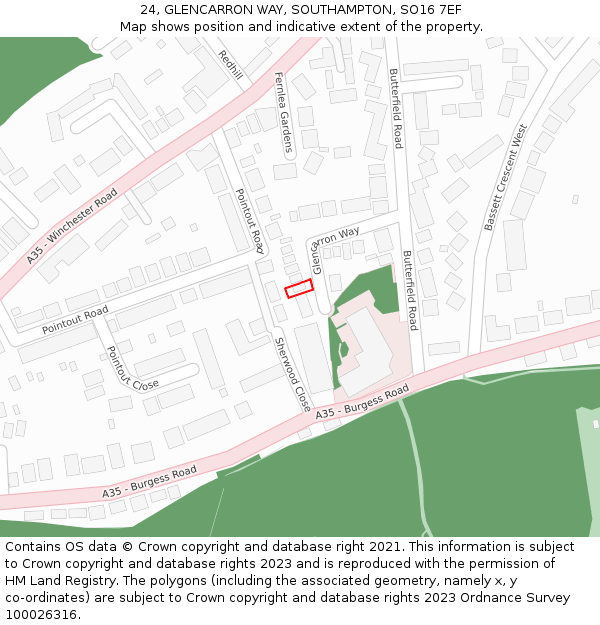 24, GLENCARRON WAY, SOUTHAMPTON, SO16 7EF: Location map and indicative extent of plot