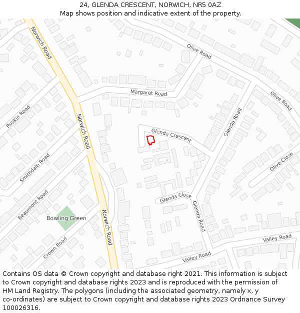 24, GLENDA CRESCENT, NORWICH, NR5 0AZ: Location map and indicative extent of plot