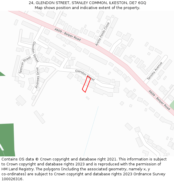 24, GLENDON STREET, STANLEY COMMON, ILKESTON, DE7 6GQ: Location map and indicative extent of plot