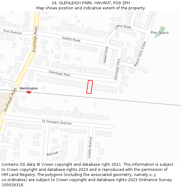 24, GLENLEIGH PARK, HAVANT, PO9 2PH: Location map and indicative extent of plot