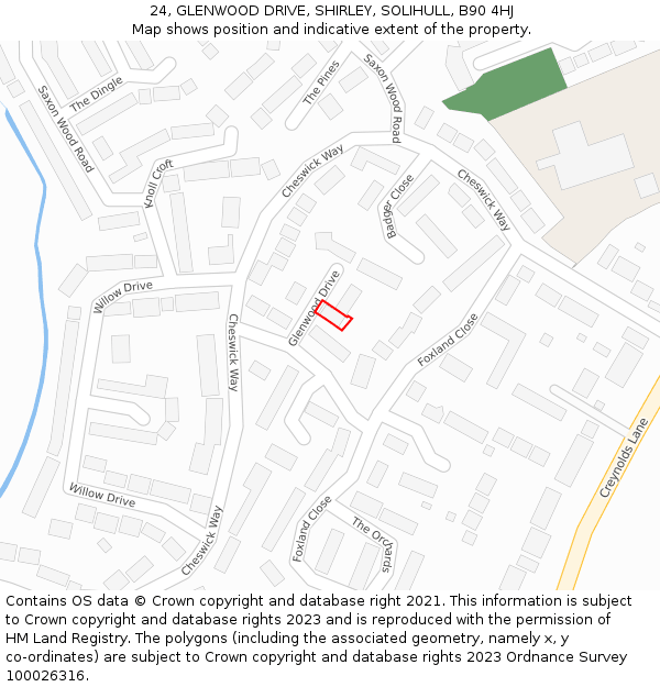 24, GLENWOOD DRIVE, SHIRLEY, SOLIHULL, B90 4HJ: Location map and indicative extent of plot