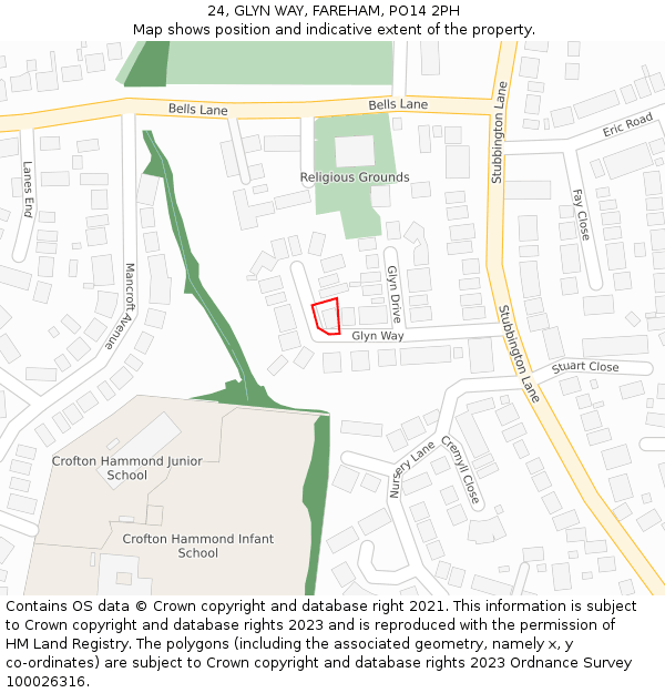 24, GLYN WAY, FAREHAM, PO14 2PH: Location map and indicative extent of plot