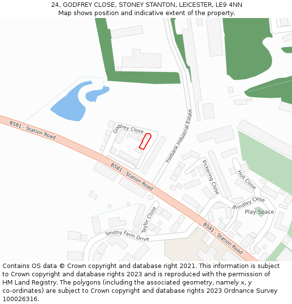 24, GODFREY CLOSE, STONEY STANTON, LEICESTER, LE9 4NN: Location map and indicative extent of plot