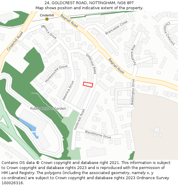 24, GOLDCREST ROAD, NOTTINGHAM, NG6 8PT: Location map and indicative extent of plot