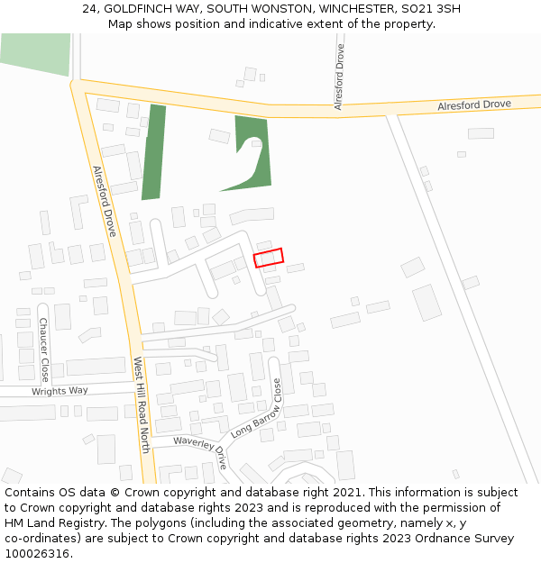 24, GOLDFINCH WAY, SOUTH WONSTON, WINCHESTER, SO21 3SH: Location map and indicative extent of plot